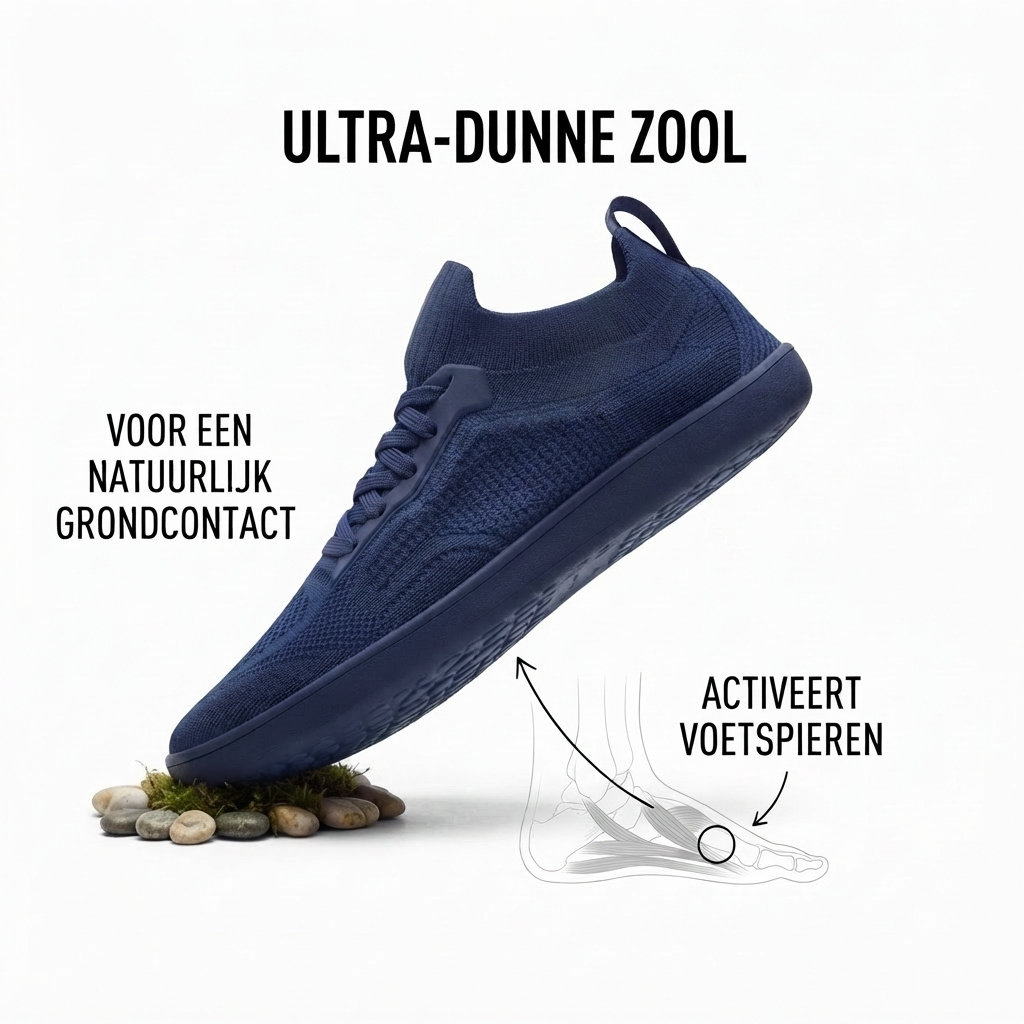 Bovenaanzicht van een barefoot schoen met brede teenbox, belangrijk bij het bepalen van je maat