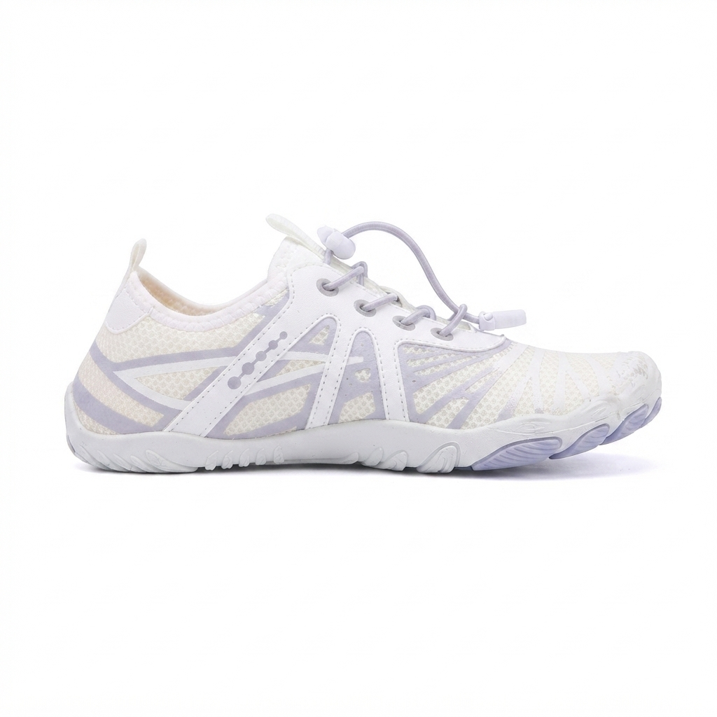 Nuit II barefoot sneaker voor dames – vooraanzicht in wit-paars
