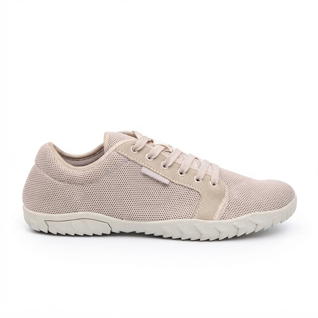 Eos barefoot sneaker in beige mesh – zijaanzicht